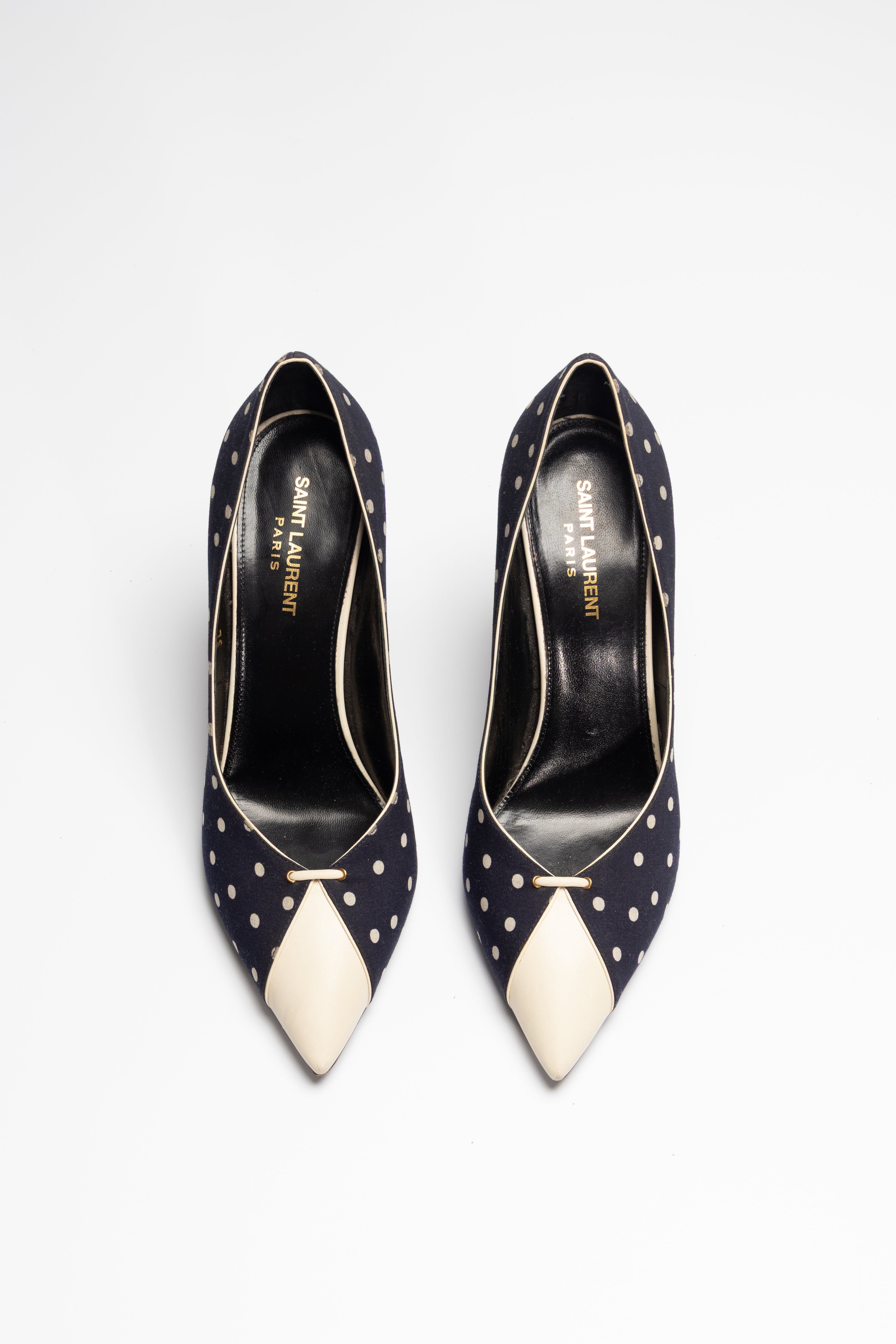 Escarpins pois bleu marine Saint Laurent modele ERA seconde main - luxe