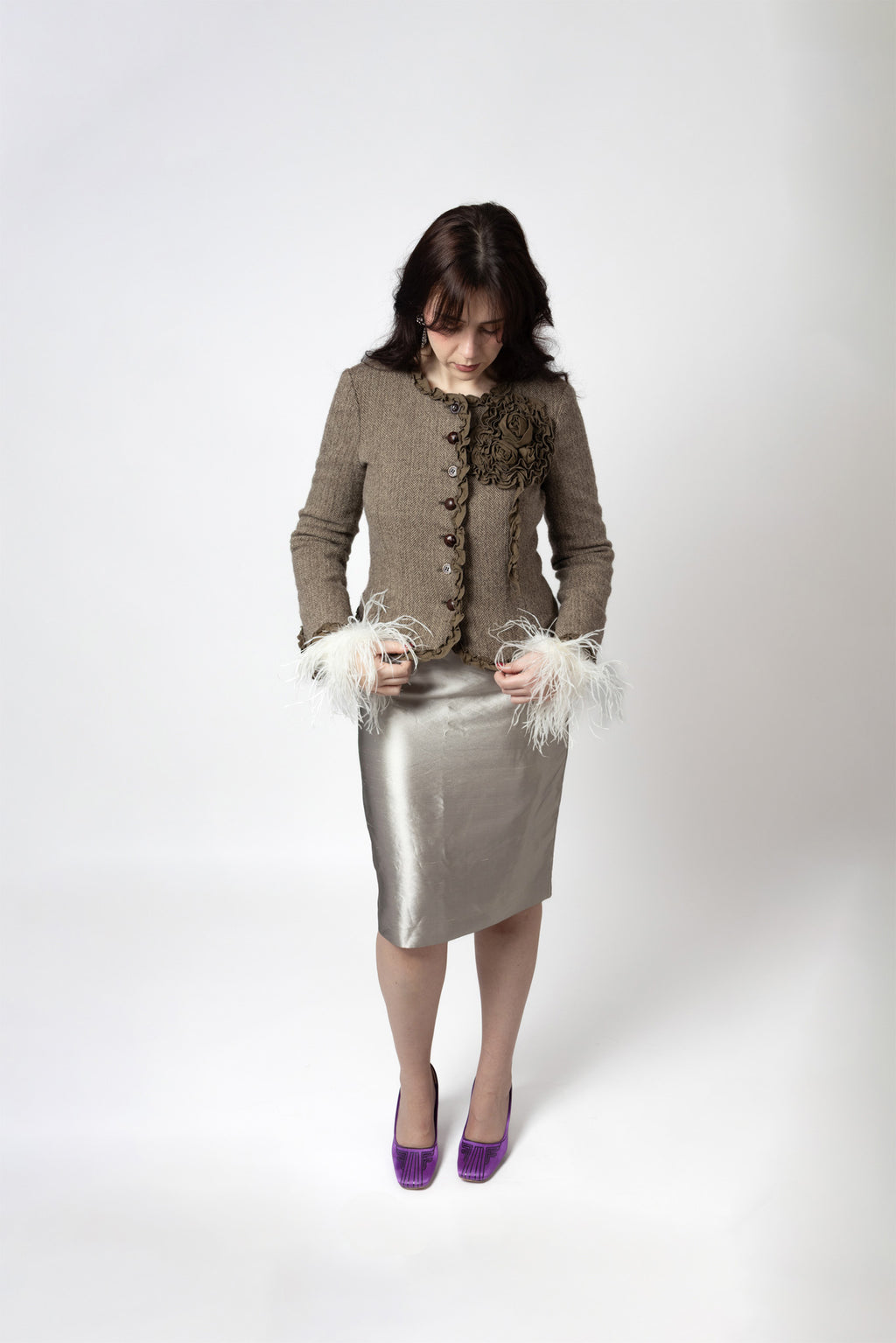 Veste laine chevron Moschino fleur 3D seconde main - taille 40