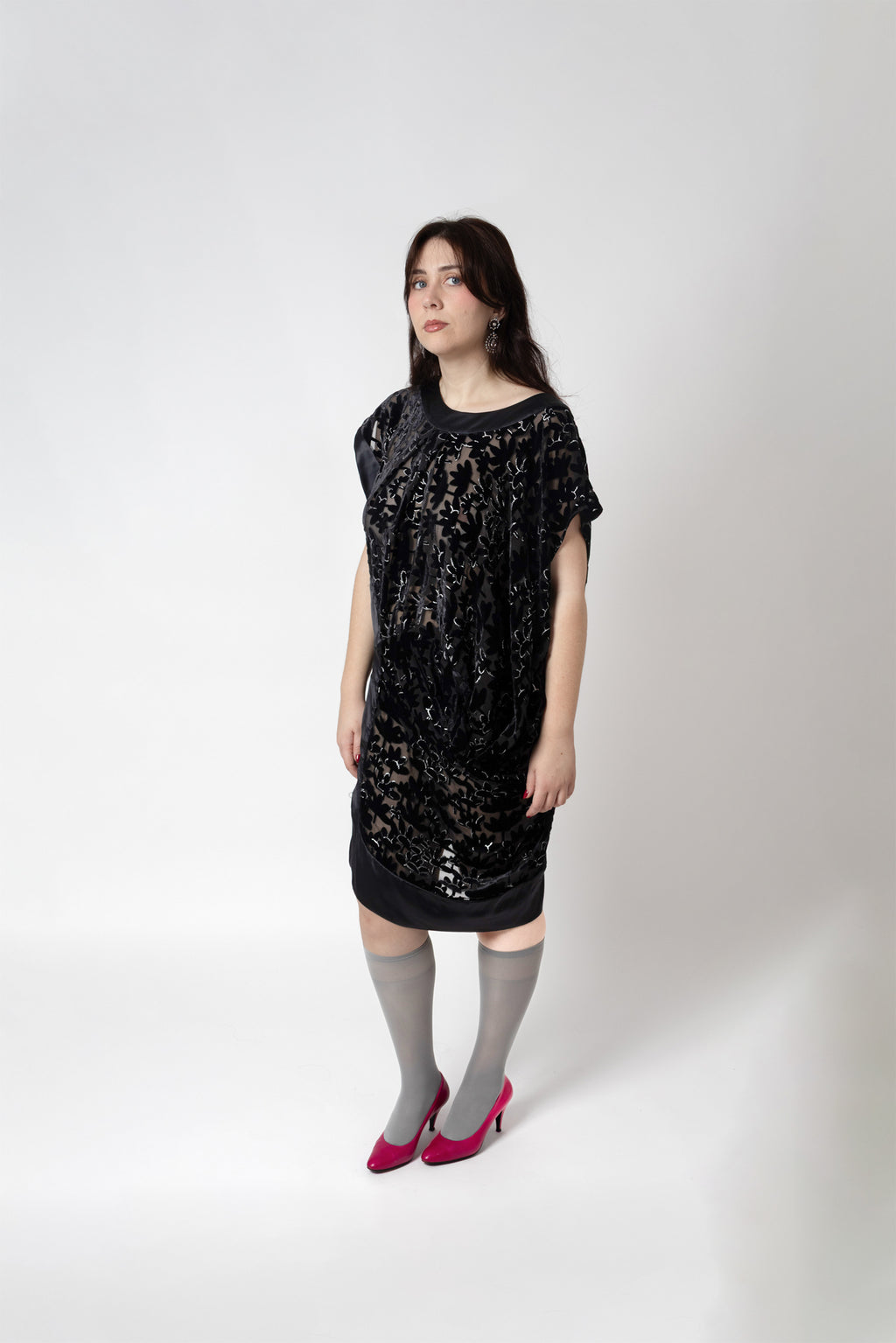 Robe asymétrique velours jacquard Tsumori Chisato noire seconde main - taille unique 