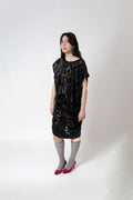 Robe asymétrique velours jacquard Tsumori Chisato noire seconde main - taille unique 