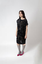 Robe asymétrique velours jacquard Tsumori Chisato noire seconde main - taille unique 
