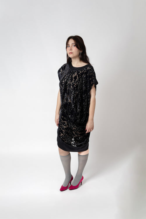 Robe asymétrique velours jacquard Tsumori Chisato noire seconde main - taille unique 