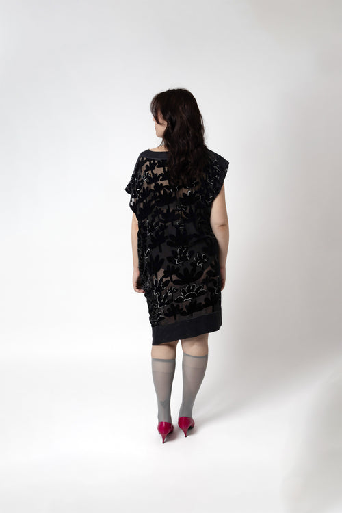 Robe asymétrique velours jacquard Tsumori Chisato noire seconde main - taille unique - vue de dos