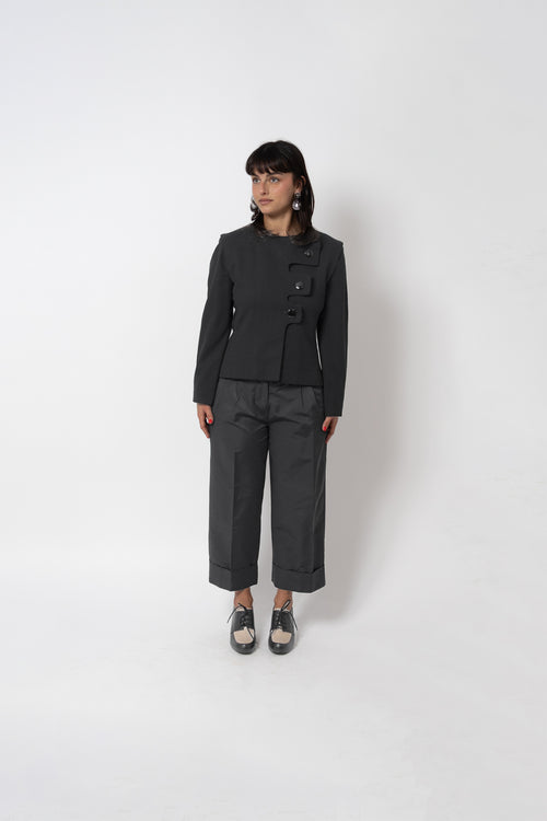 Veste asymétrique noire Pierre Cardin - taille 40 - pièce de créateur - seconde main luxe 