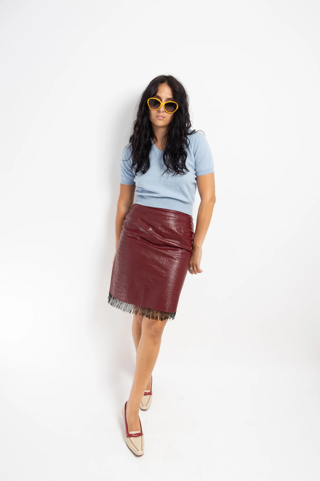 JUPE EN CUIR ET PERLES - VINTAGE