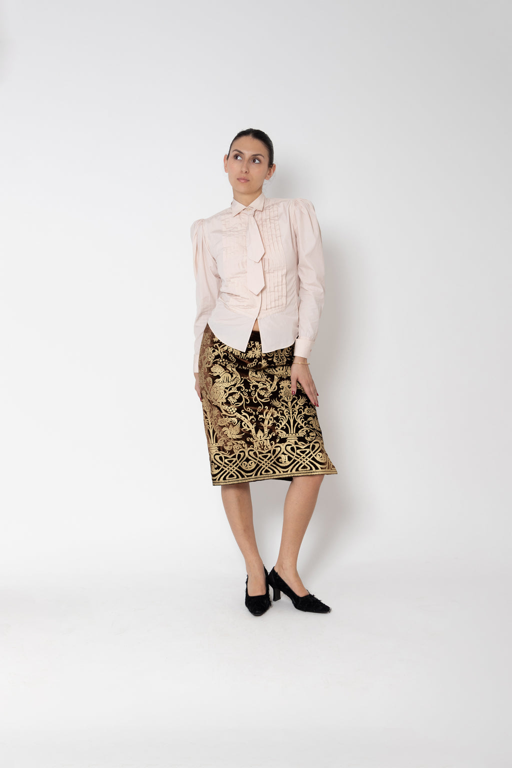 Jupe crayon velours Roberto Cavalli imprimé lion doré baroque seconde main - taille 38