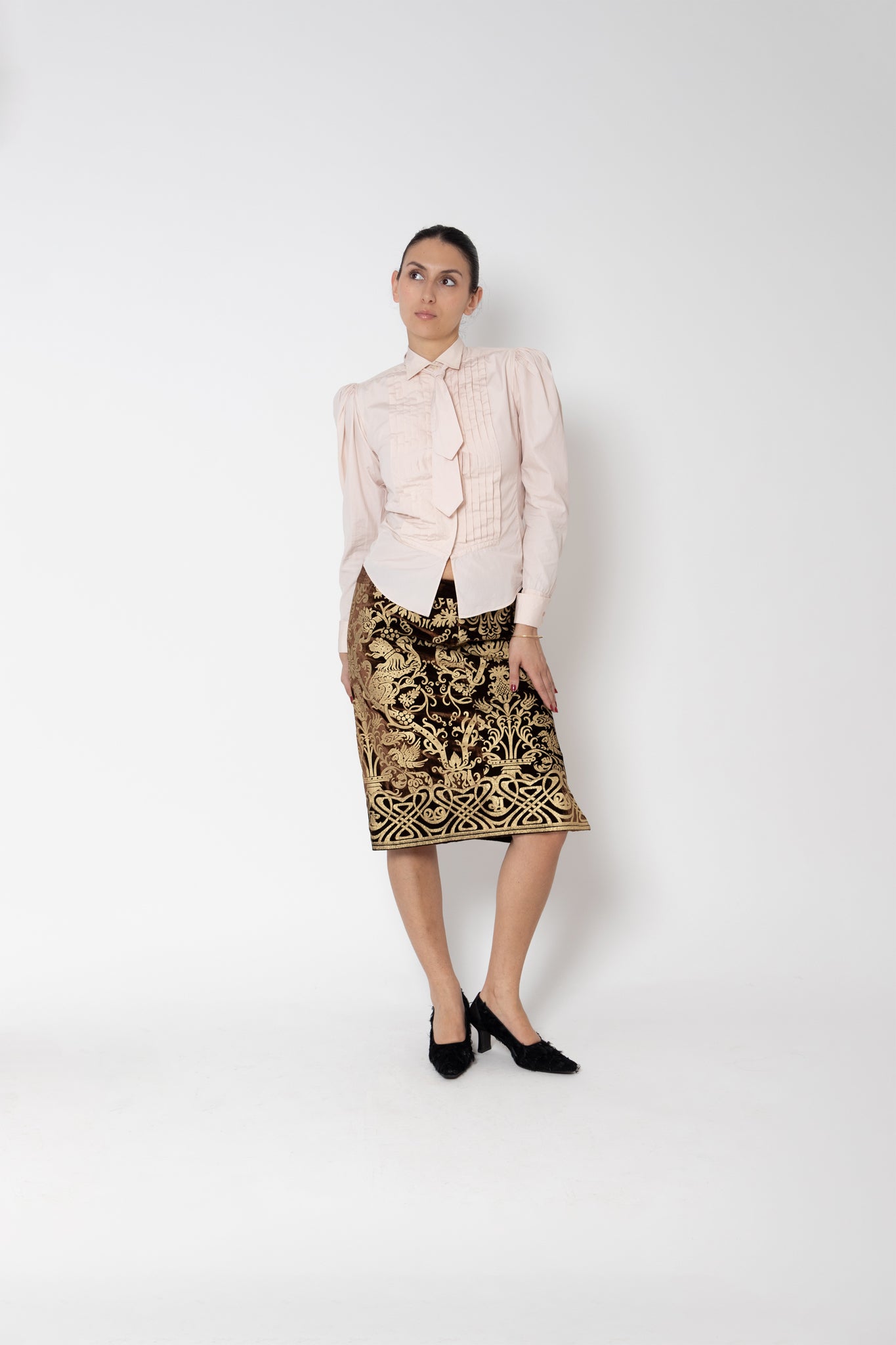 Jupe crayon velours Roberto Cavalli imprimé lion doré baroque seconde main - taille 38