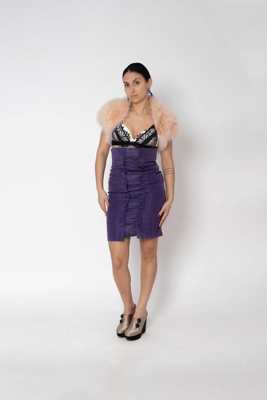 Jupe corset taille haute violet satin froissé seconde main - taille 38