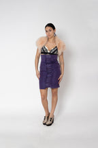 Jupe corset taille haute violet satin froissé seconde main - taille 38