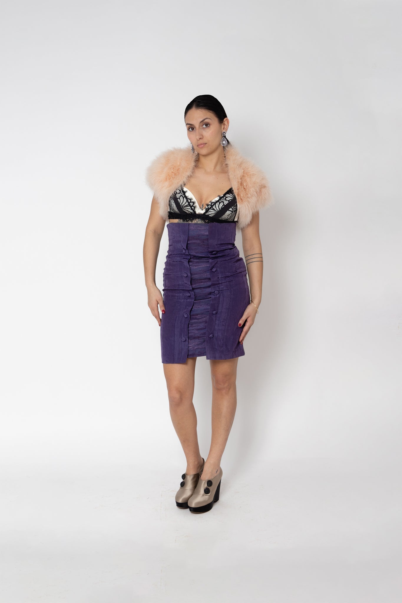 Jupe corset taille haute violet satin froissé seconde main - taille 38