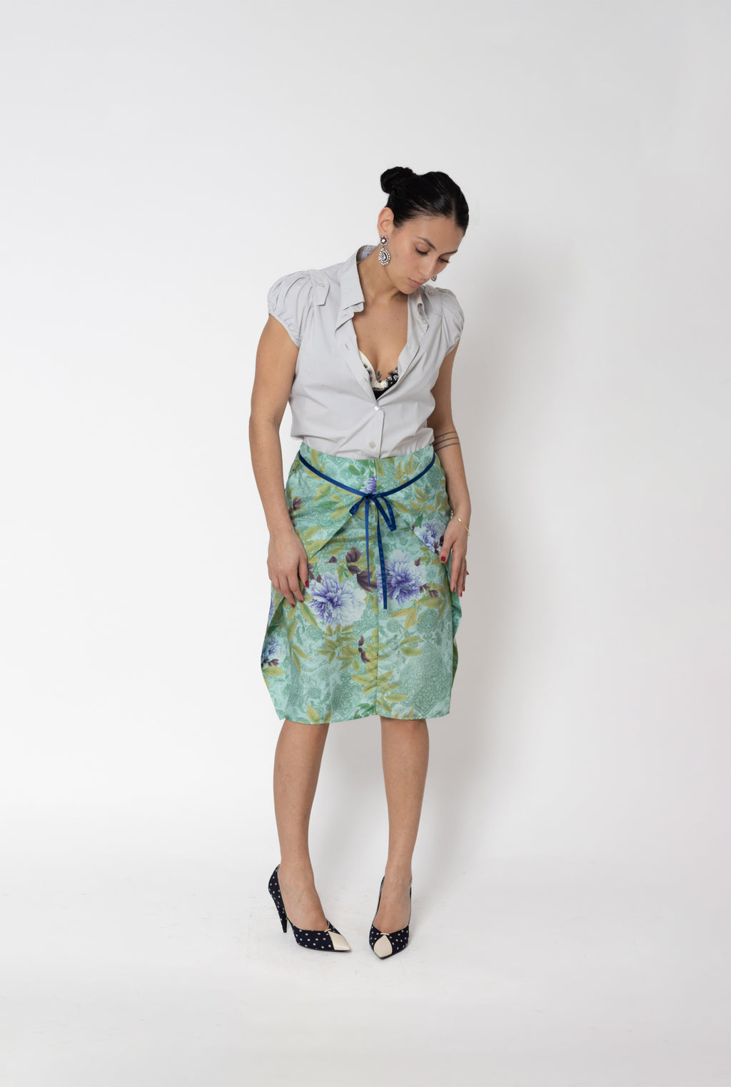Jupe soie Kenzo Jungle imprimé floral vert lavande seconde main - taille 38