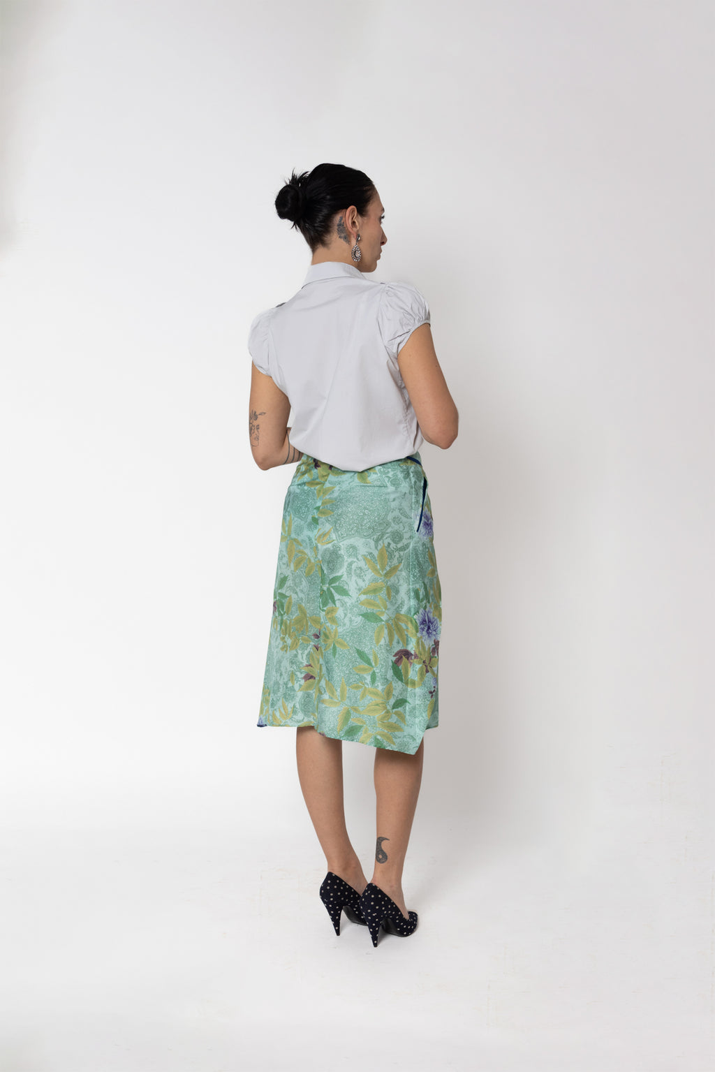 Jupe soie Kenzo Jungle imprimé floral vert lavande seconde main - taille 38