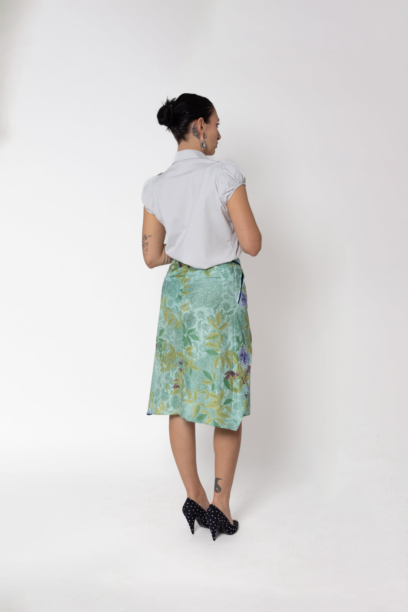 Jupe soie Kenzo Jungle imprimé floral vert lavande seconde main - taille 38