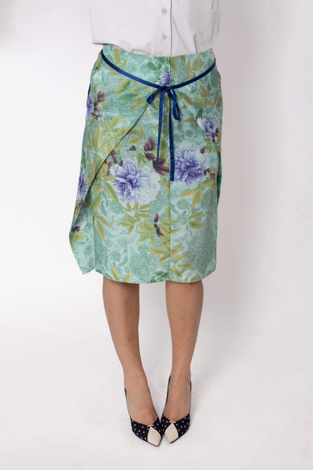 Jupe soie Kenzo Jungle imprimé floral vert lavande seconde main - taille 38
