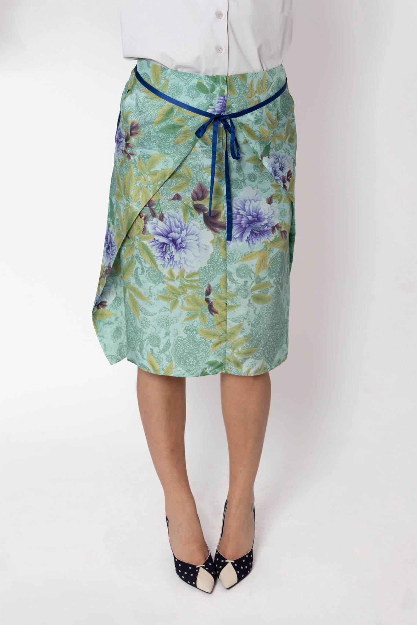 Jupe soie Kenzo Jungle imprimé floral vert lavande seconde main - taille 38