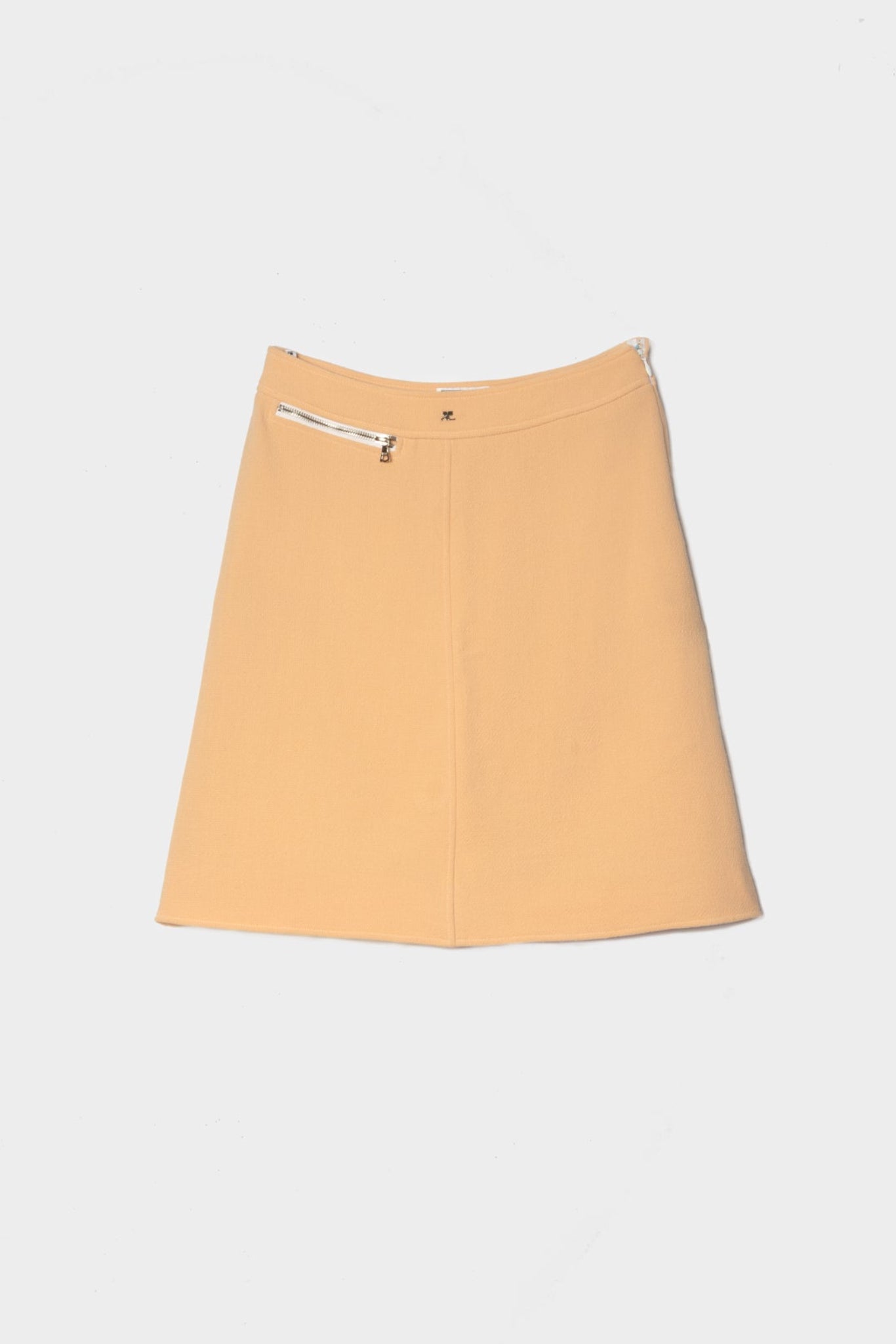 Mini-jupe trapèze Courrèges abricot laine seconde main - taille 36