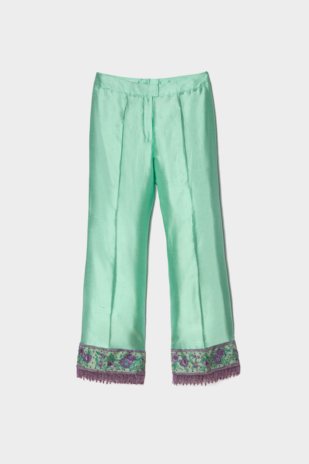 Pantalon en soi, brodé Escada  - turquoise- seconde main pièces de créateurs - taille 36/S