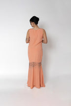 Robe longue perles Roberto Cavalli soie pêche broderie sequins seconde main - taille 38