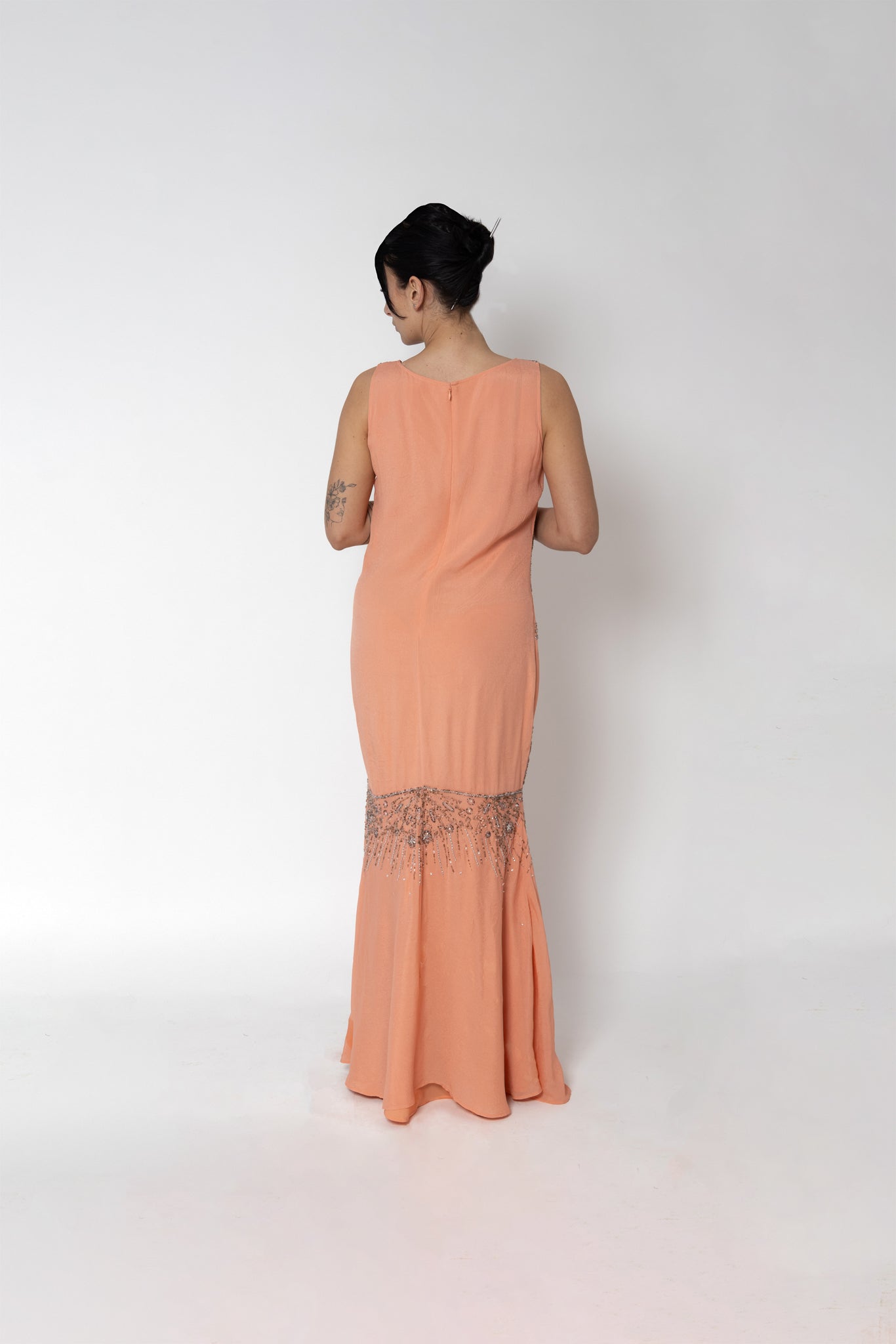 Robe longue perles Roberto Cavalli soie pêche broderie sequins seconde main - taille 38